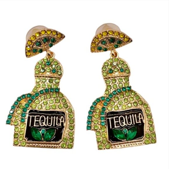 Tequila Party Rhinestone Boho Peasant Hipster Art Pop Earrings - Picture 7 of 7